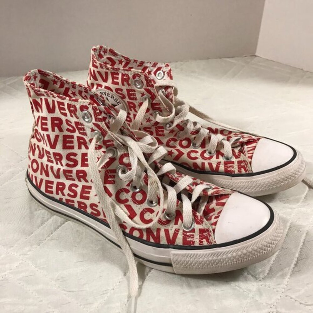 Converse Chuck Taylor "Converse" Printed‎ in Red High Tops mens 8